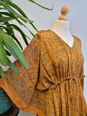 New Silk Blend Kaftan in Pastel Mustard - Image 2