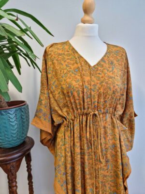 New Silk Blend Kaftan in Pastel Mustard - Image 3
