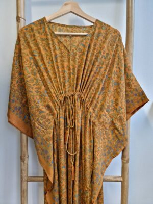 New Silk Blend Kaftan in Pastel Mustard - Image 4