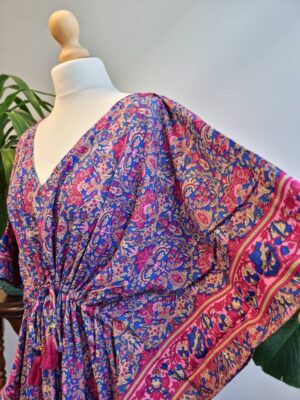 New Silk Blend Kaftan in Royal Blue Pink - Image 2