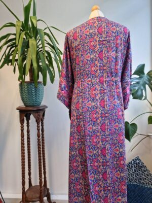 New Silk Blend Kaftan in Royal Blue Pink - Image 10