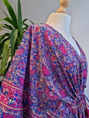 New Silk Blend Kaftan in Royal Blue Pink - Image 3