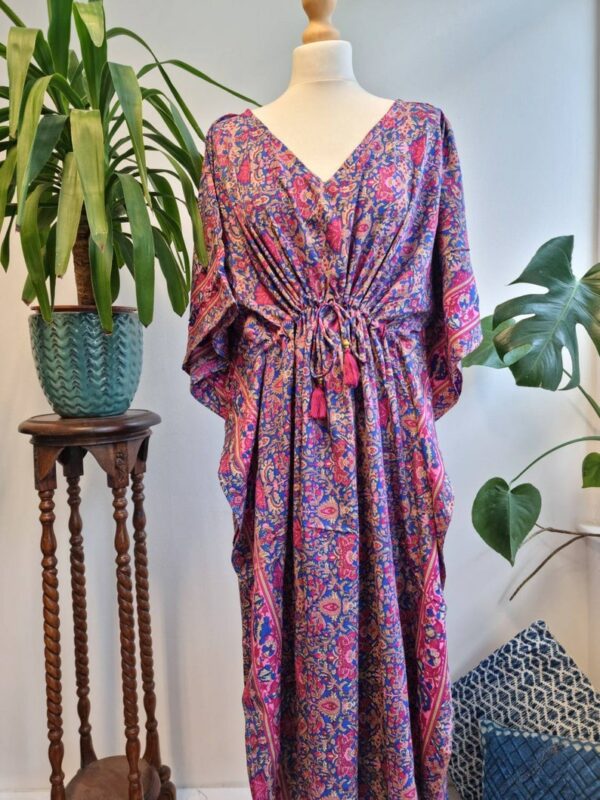 New Silk Blend Kaftan in Royal Blue Pink