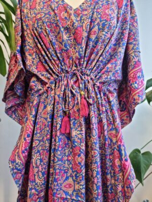 New Silk Blend Kaftan in Royal Blue Pink - Image 5