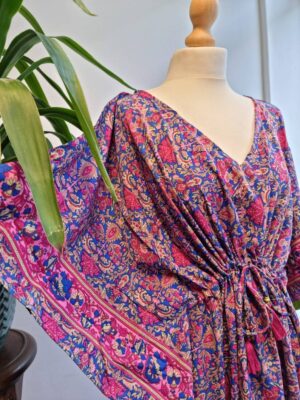 New Silk Blend Kaftan in Royal Blue Pink - Image 6