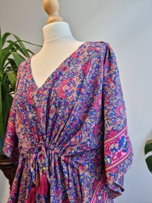 New Silk Blend Kaftan in Royal Blue Pink - Image 7