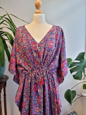 New Silk Blend Kaftan in Royal Blue Pink - Image 8