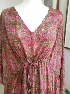 New Silk Blend Kaftan Robe-Paisley Digital Print Flowy Gown - Image 2