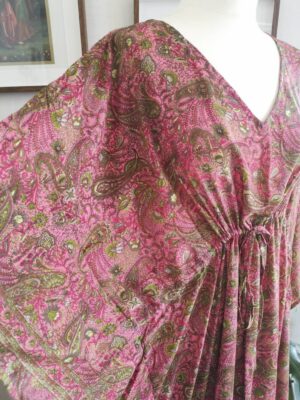 New Silk Blend Kaftan Robe-Paisley Digital Print Flowy Gown - Image 3