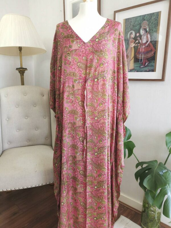 New Silk Blend Kaftan Robe-Paisley Digital Print Flowy Gown