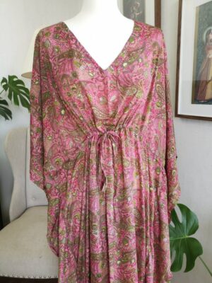 New Silk Blend Kaftan Robe-Paisley Digital Print Flowy Gown - Image 4