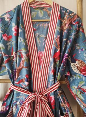 Pure Cotton Kimono - Steel Blue Birds - Image 3
