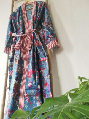 Pure Cotton Kimono - Steel Blue Birds - Image 4