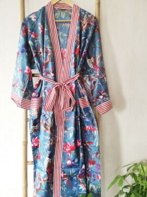 Pure Cotton Kimono - Steel Blue Birds - Image 5