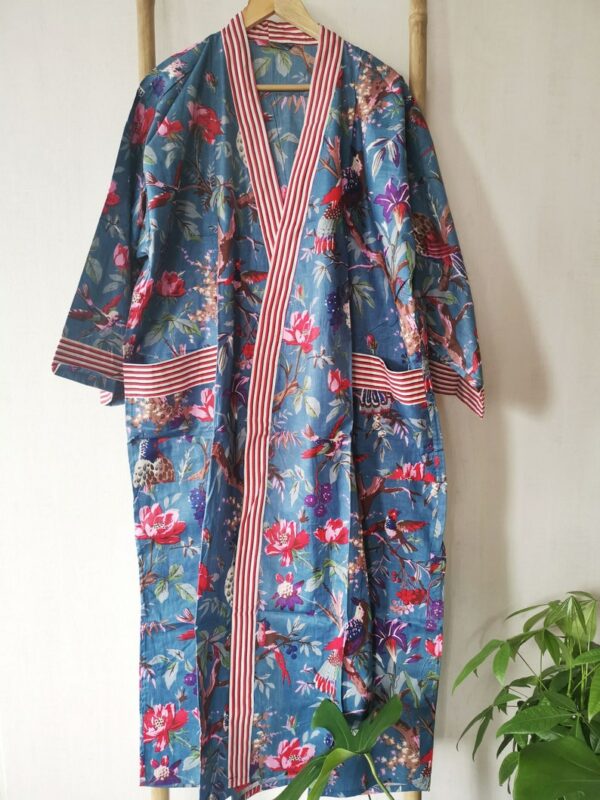 Pure Cotton Kimono - Steel Blue Birds