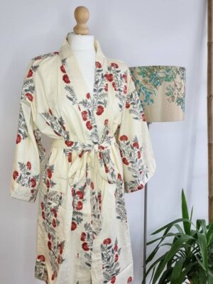 Pure Cotton Kimono in Cream & Red - Image 2
