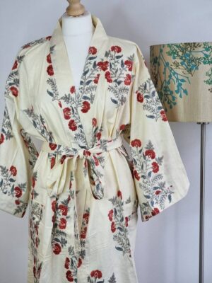 Pure Cotton Kimono in Cream & Red - Image 3