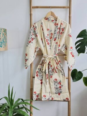 Pure Cotton Kimono in Cream & Red - Image 5