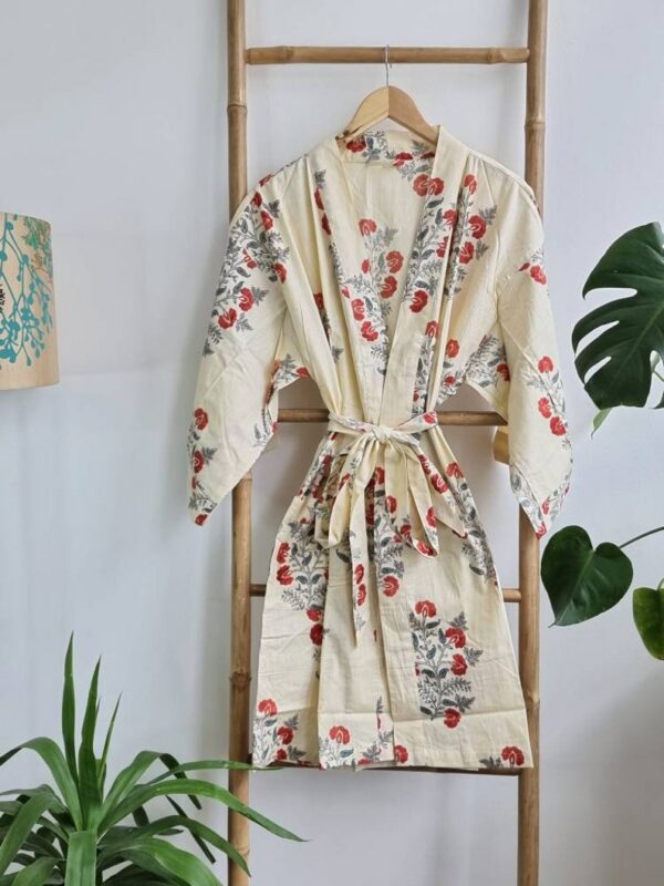Pure Cotton Kimono in Cream & Red