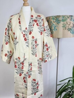 Pure Cotton Kimono in Cream & Red - Image 6