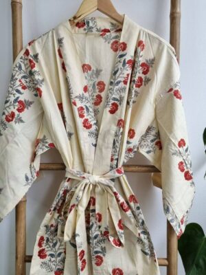 Pure Cotton Kimono in Cream & Red - Image 7