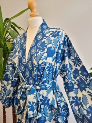 Pure Cotton Kimono- Indigo White Mini Motif - Image 2