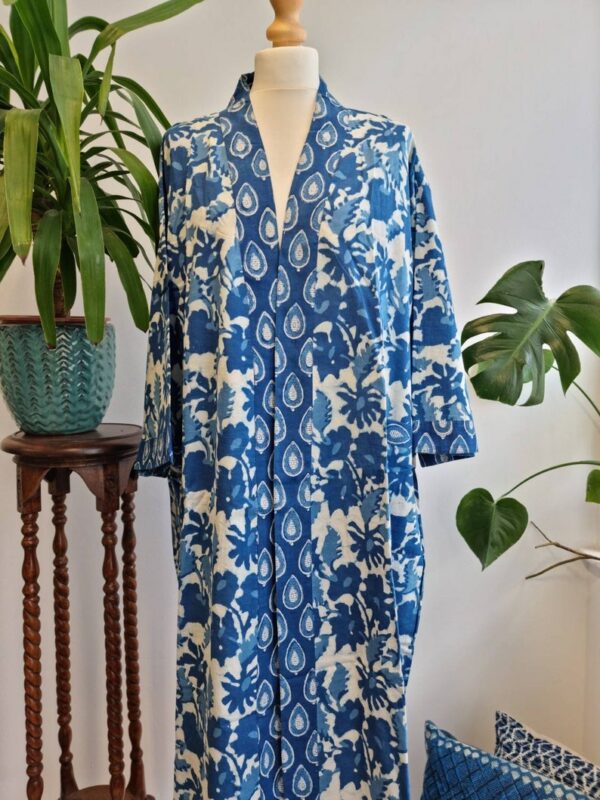 Pure Cotton Kimono- Indigo White Mini Motif