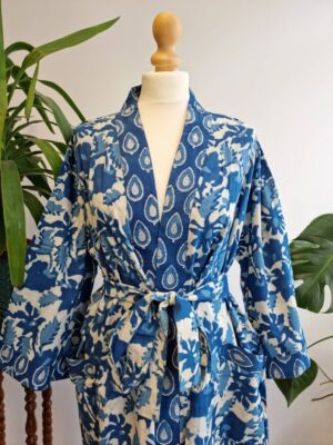 Pure Cotton Kimono- Indigo White Mini Motif - Image 4
