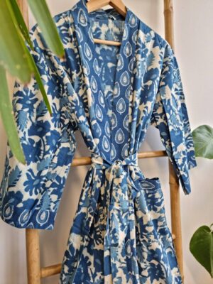 Pure Cotton Kimono- Indigo White Mini Motif - Image 5