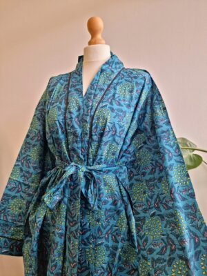 Pure Cotton Kimono-Blue Floral - Image 2