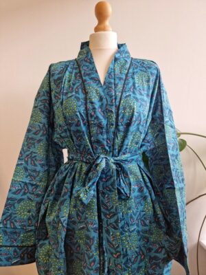 Pure Cotton Kimono-Blue Floral - Image 10