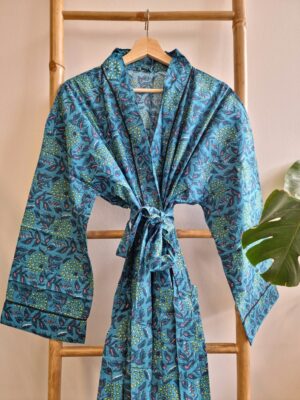 Pure Cotton Kimono-Blue Floral - Image 4