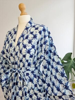 Pure Cotton Kimono -White Indigo Blue Burst - Image 2