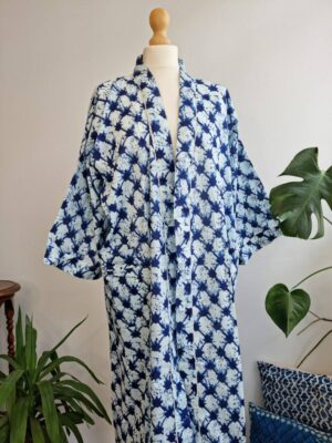 Pure Cotton Kimono -White Indigo Blue Burst - Image 3