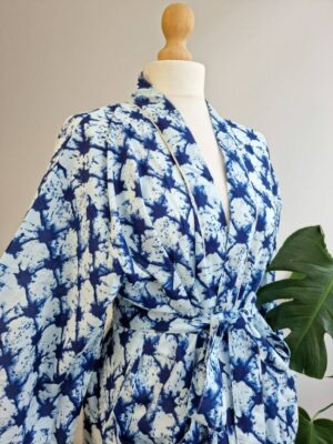 Pure Cotton Kimono -White Indigo Blue Burst - Image 4