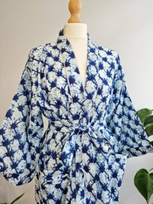 Pure Cotton Kimono -White Indigo Blue Burst - Image 5