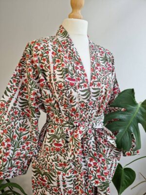 Pure Cotton Kimono in Green Pink - Image 6