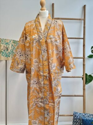 Pure Cotton Kimono- Mustard Bloom Leaves - Image 7