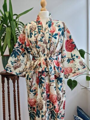 Pure Cotton Kimono in Pastel White Vintage Tea Rose - Image 4