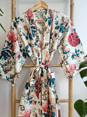 Pure Cotton Kimono in Pastel White Vintage Tea Rose - Image 5