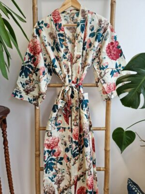 Pure Cotton Kimono in Pastel White Vintage Tea Rose