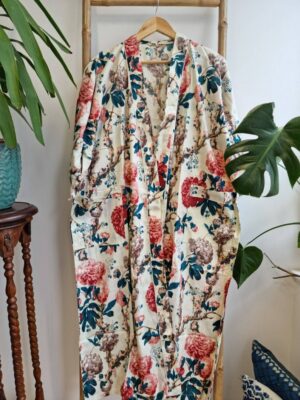 Pure Cotton Kimono in Pastel White Vintage Tea Rose - Image 6
