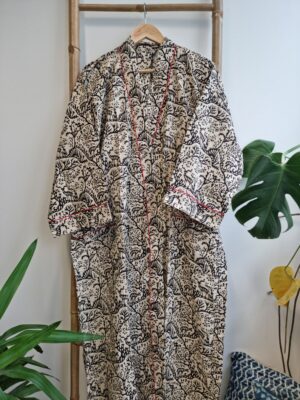 Pure Cotton Kimono in White Black Red Deer Forest - Image 6