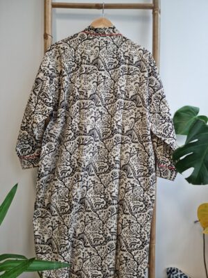 Pure Cotton Kimono in White Black Red Deer Forest - Image 7