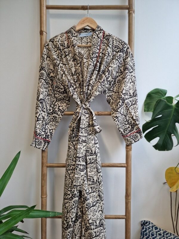Pure Cotton Kimono in White Black Red Deer Forest