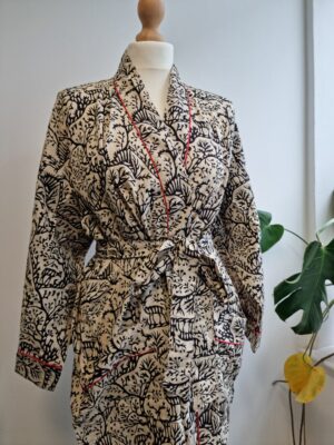 Pure Cotton Kimono in White Black Red Deer Forest - Image 10