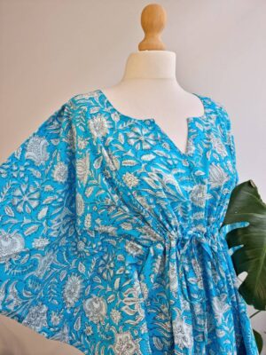 Pure Cotton Kaftan Kimono Spring Bright Turquoise - Image 2