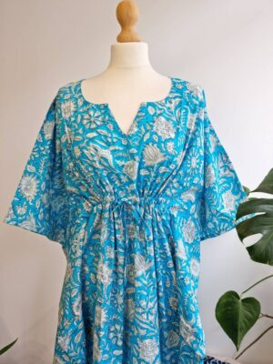 Pure Cotton Kaftan Kimono Spring Bright Turquoise - Image 3