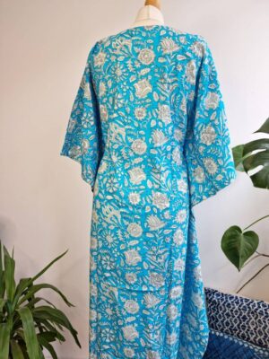 Pure Cotton Kaftan Kimono Spring Bright Turquoise - Image 5