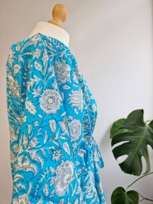 Pure Cotton Kaftan Kimono Spring Bright Turquoise - Image 6